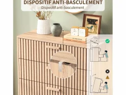 Cómoda de 6 cajones con tiradores de madera y patas de apoyo, para recibidor o salón, color madera