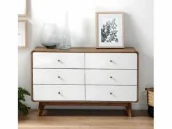 Calicosy Cómoda de 6 Cajones Efecto Madera y Blanco - ALBURA