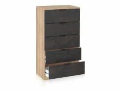 Sale Cómoda de 5 cajones formato vertical en roble canadian y óxido 60x110 cm Akari Roble Canadian - Óxido Cómoda