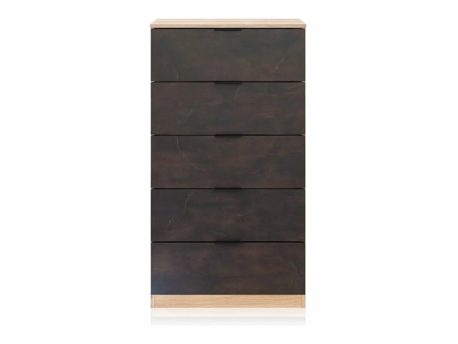 Sale Cómoda de 5 cajones formato vertical en roble canadian y óxido 60x110 cm Akari Roble Canadian - Óxido Cómoda