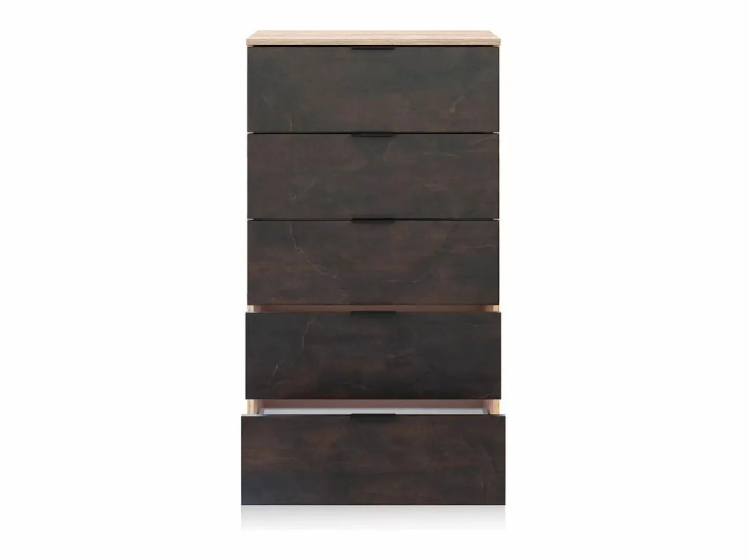 Sale Cómoda de 5 cajones formato vertical en roble canadian y óxido 60x110 cm Akari Roble Canadian - Óxido Cómoda