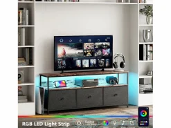 Cómoda de dormitorio con iluminación LED y 3 cajones - Mueble multifuncional para dormitorio y salón - Aparador robusto y resistente - 108 x 30 x 57 cm -