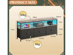 Cómoda de dormitorio con iluminación LED y 3 cajones - Mueble multifuncional para dormitorio y salón - Aparador robusto y resistente - 108 x 30 x 57 cm -