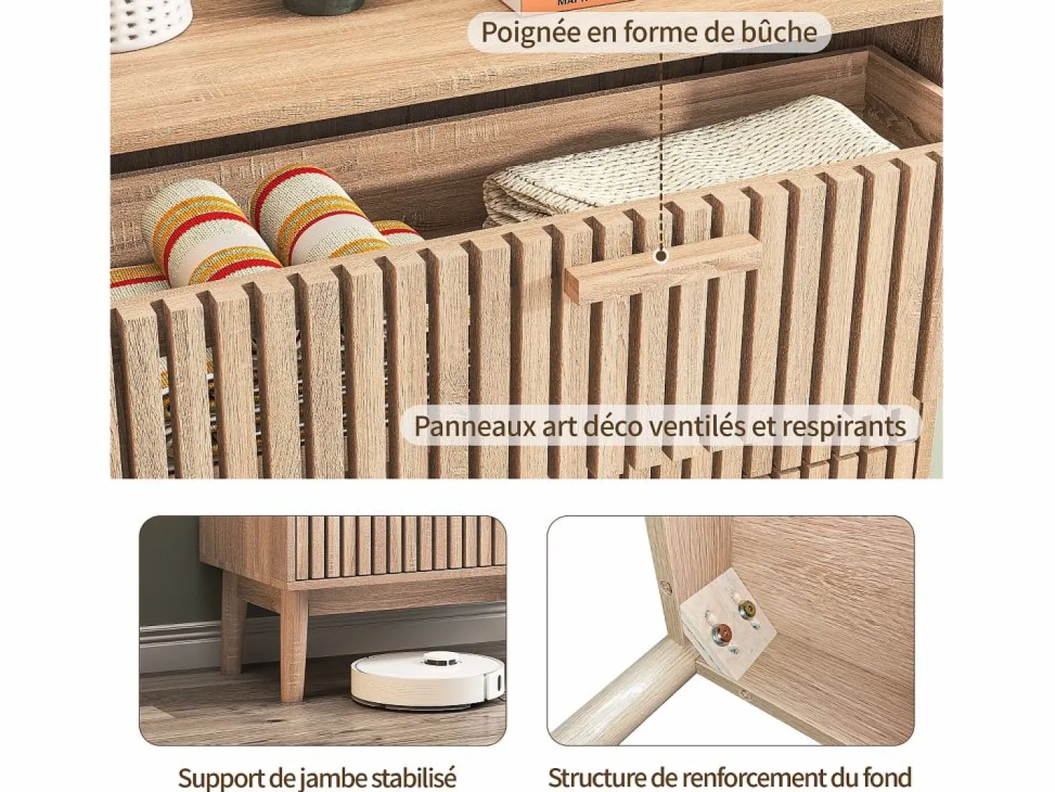 Online Cómoda de dormitorio de madera y ratán con 6 cajones, mueble de almacenaje multifuncional, armario de madera natural con cajones. Cómoda