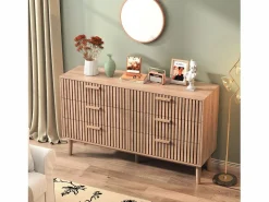 Online Cómoda de dormitorio de madera y ratán con 6 cajones, mueble de almacenaje multifuncional, armario de madera natural con cajones. Cómoda