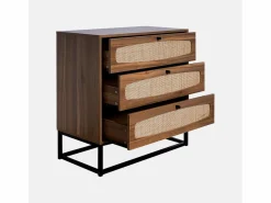 Sweeek Cómoda de madera y caña, 3 cajones natural Marru00f3n