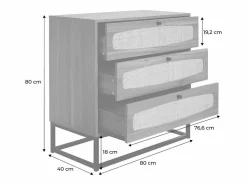 Sweeek Cómoda de madera y caña, 3 cajones natural Marru00f3n