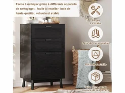 Hot Cómoda de mimbre con 4 cajones - con tiradores y patas - 55 x 39,8 x 95 cm - mueble de almacenaje - Negro