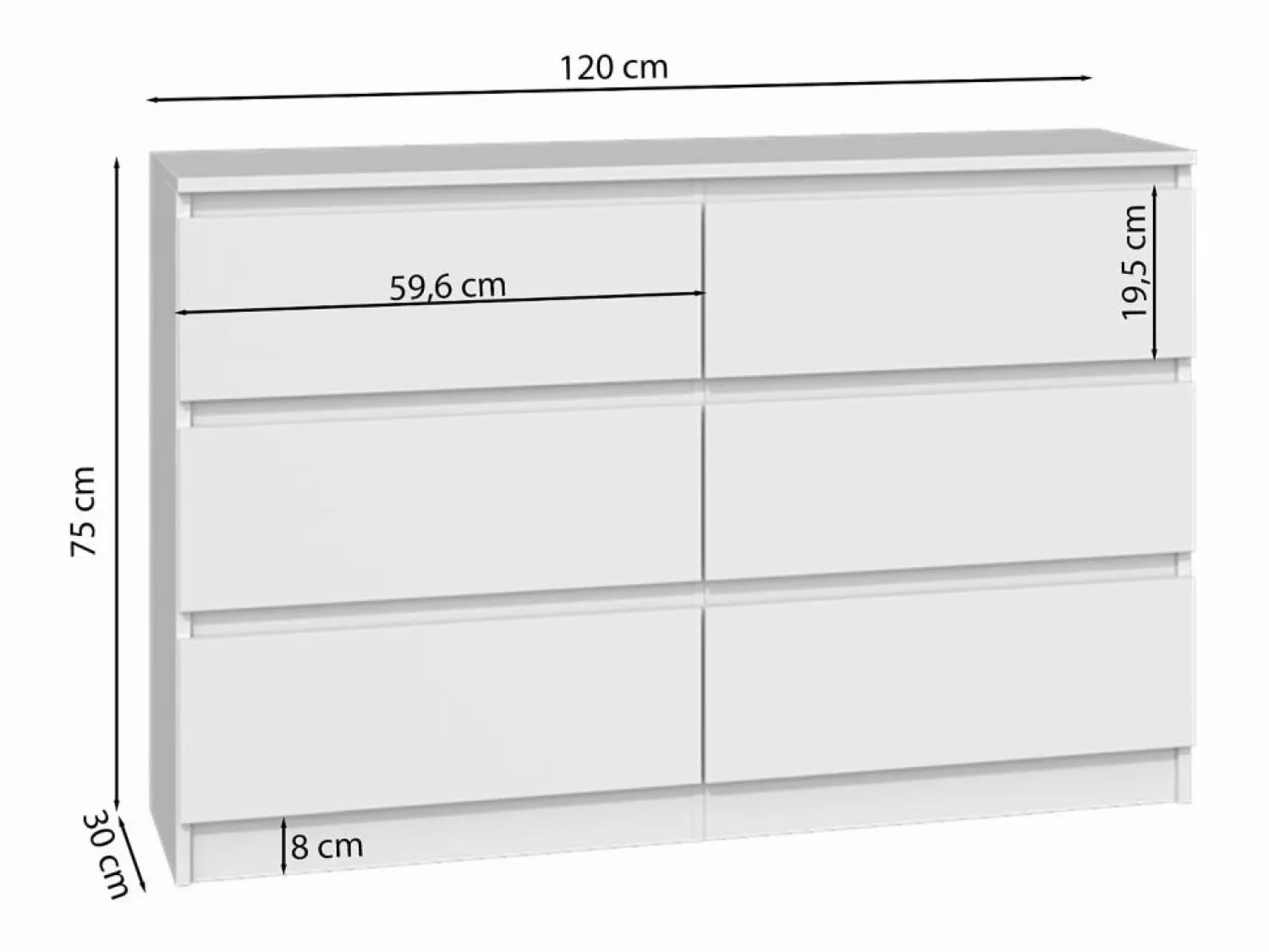 SELSEY Cómoda de seis cajones - 120 cm - - MALWA Blanco