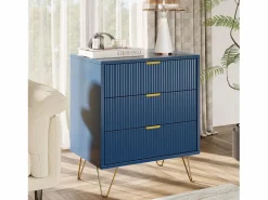Cómoda de tres cajones, mueble de almacenaje, con tiradores dorados, mesita de noche, 60 x 40 x 70 cm, color