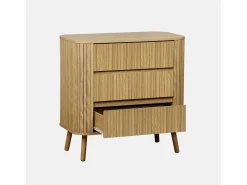 New Sweeek Cómoda en decoración estriada natural de 3 cajones natural Color natural claro