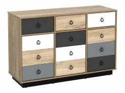 Vente-unique Cómoda KRYPTON de 3 cajones y 3 puertas - Roble, blanco, gris