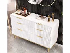 Clearance Cómoda moderna de 6 cajones con patas efecto madera - 120 x 40 x 76,5 cm - para salón/dormitorio/pasillo - aglomerado - Cómoda