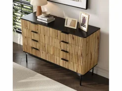 New Cómoda moderna de 8 cajones - 120 x 39,5 x 80 cm - para salón/comedor/pasillo - MDF - + natural Cómoda