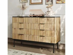 New Cómoda moderna de 8 cajones - 120 x 39,5 x 80 cm - para salón/comedor/pasillo - MDF - + natural Cómoda