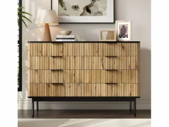 New Cómoda moderna de 8 cajones - 120 x 39,5 x 80 cm - para salón/comedor/pasillo - MDF - + natural Cómoda