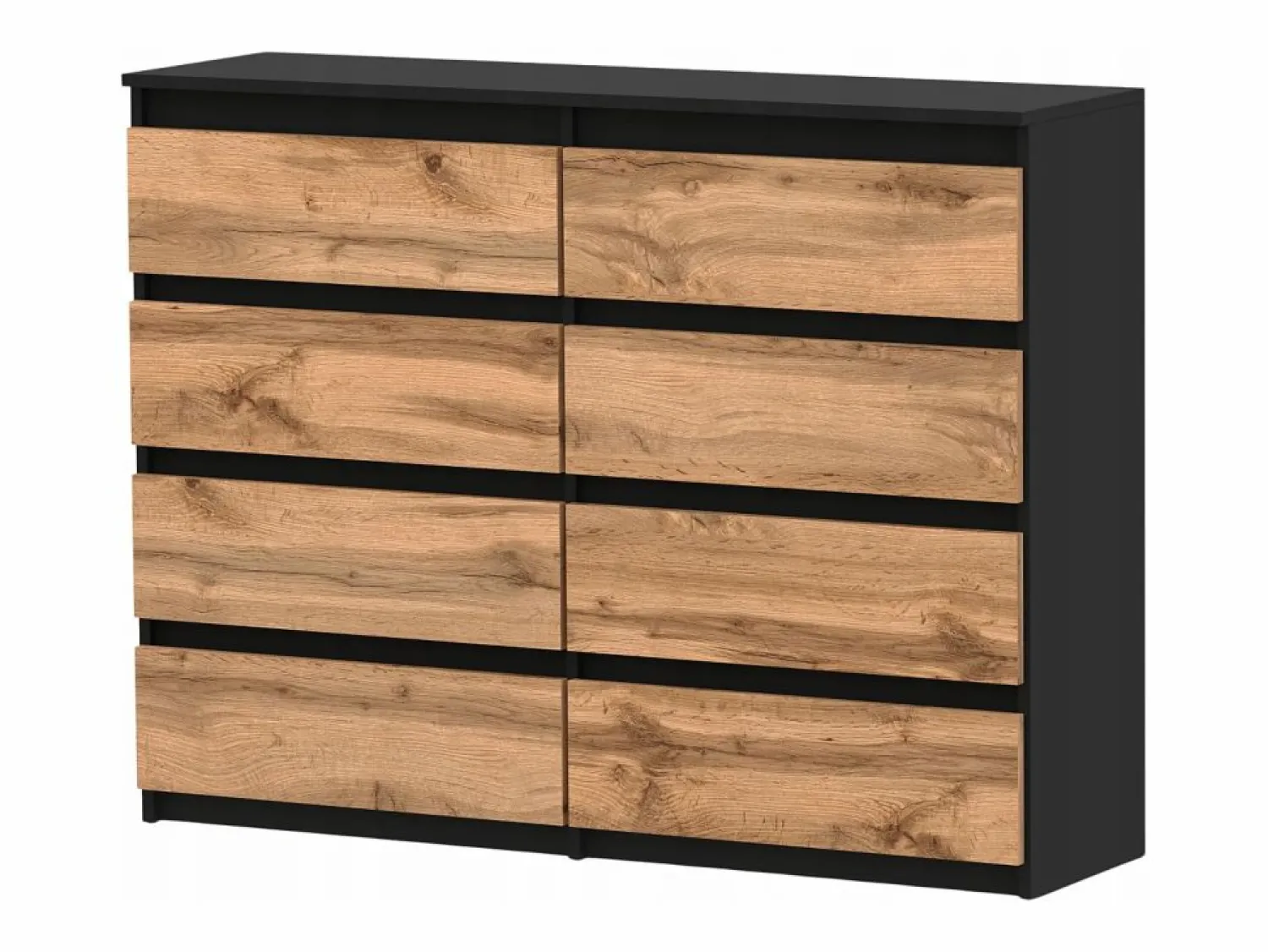 Online Cómoda moderna de 120 cm en negro mate y roble Wotan – 8 cajones, gran mueble de almacenamiento para el salón Negro / Color natural claro