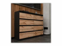 Online Cómoda moderna de 120 cm en negro mate y roble Wotan – 8 cajones, gran mueble de almacenamiento para el salón Negro / Color natural claro