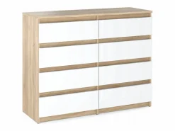 Cómoda moderna de 120 cm en roble Sonoma blanco con 8 cajones – Gran mueble de almacenamiento para el salón