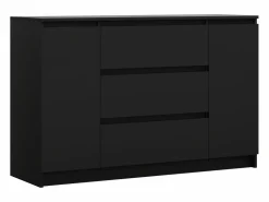 New Cómoda: mate, 120 x 39 x 78 cm, 2 puertas, 3 cajones Negro