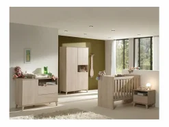 Discount Meublorama Cómoda para bebé robusta con cambiador integrado color roble River OAK colección LOUISE. Marru00f3n