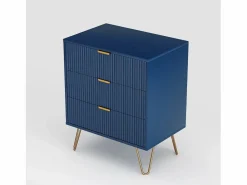 Cómoda 70x60x40cm - con 3 cajones correderos, patas de metal, aparador para dormitorio, cómoda de diseño escandinavo - marino Cómoda