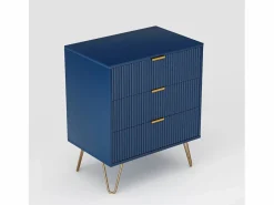 Cómoda 70x60x40cm - con 3 cajones correderos, patas de metal, aparador para dormitorio, cómoda de diseño escandinavo - marino Cómoda