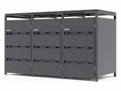 EXPERTLAND Cobertizo contenedores acero galvanizado 3 contenedores 200x80x116 240L LOKAFA Gris antracita