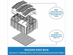 Timbela Cobertizo de madera con suelo tratado - 324x416 cm / 12m² - M336+M336G