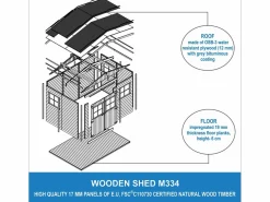 Clearance Cobertizo de madera con suelo tratado - 6m² - M334+M334G Caseta De Jardín