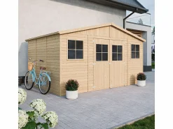 Best Timbela Cobertizo de madera para jardín - A246x418x320 cm / 12m² - M331 Color natural claro
