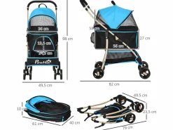 New Cochecito para mascotas 82x49.5x98 cm Transportín De Paseo Para Animales