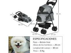 PawHut Cochecito para mascotas 67x45x96 cm