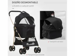 Clearance PawHut Cochecito para mascotas 82x49.5x98 cm Negro