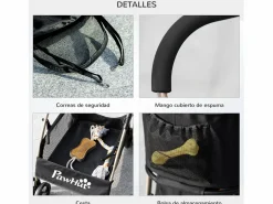 Clearance PawHut Cochecito para mascotas 82x49.5x98 cm Negro