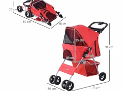 Clearance PawHut Cochecito para mascotas 75x46x94 cm Rojo