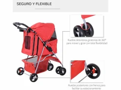 Clearance PawHut Cochecito para mascotas 75x46x94 cm Rojo