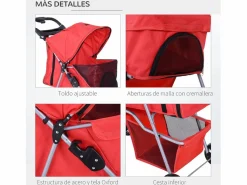 Clearance PawHut Cochecito para mascotas 75x46x94 cm Rojo