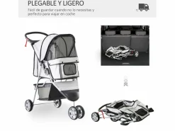 Cochecito para perro y gato 75x45x97 cm Transportín De Paseo Para Animales