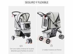 Cochecito para perro y gato 75x45x97 cm Transportín De Paseo Para Animales