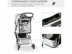 Cochecito para perro y gato 75x45x97 cm Transportín De Paseo Para Animales