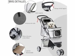 Cochecito para perro y gato 75x45x97 cm Transportín De Paseo Para Animales