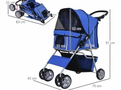 PawHut Cochecito para perro y gato 75x45x97 cm