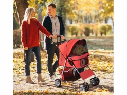 Outlet PawHut Cochecito para perro y gato 75x45x97 cm Rojo