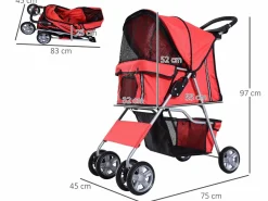 Outlet PawHut Cochecito para perro y gato 75x45x97 cm Rojo