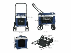 Cochecito para perros 2 en 1, cesta extraíble, poliéster, , con 2 correas de seguridad y plegable (81 x 58 x 97,5 cm)