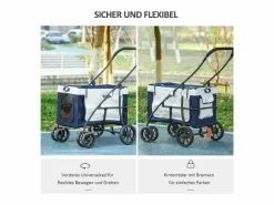 Cochecito para perros 2 en 1, cesta extraíble, poliéster, , con 2 correas de seguridad y plegable (81 x 58 x 97,5 cm)
