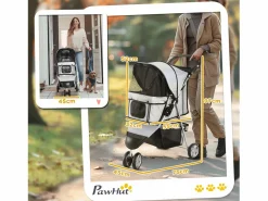 Hot Cochecito plegable para perros y gatos, tejido oxford resistente, color , con mosquitera y freno de estacionamiento (75x45x97 cm) Gris