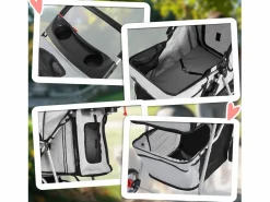 Hot Cochecito plegable para perros y gatos, tejido oxford resistente, color , con mosquitera y freno de estacionamiento (75x45x97 cm) Gris