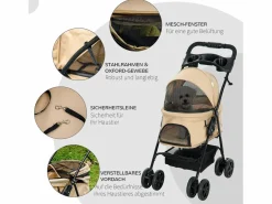 Sale Cochecito plegable para perros pequeños y gatos, tela Oxford, color , con almacenamiento y ruedas giratorias (67 x 45 x 96 cm) Caqui
